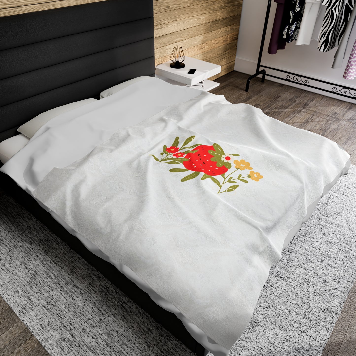 Sleeping Red Strawberry Velveteen Plush Blanket