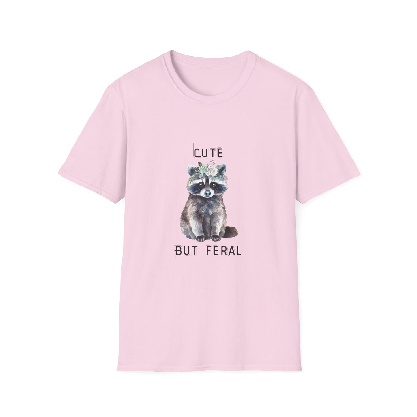 Cute But Feral Softstyle T-Shirt - Funny Raccoon Graphic Tee