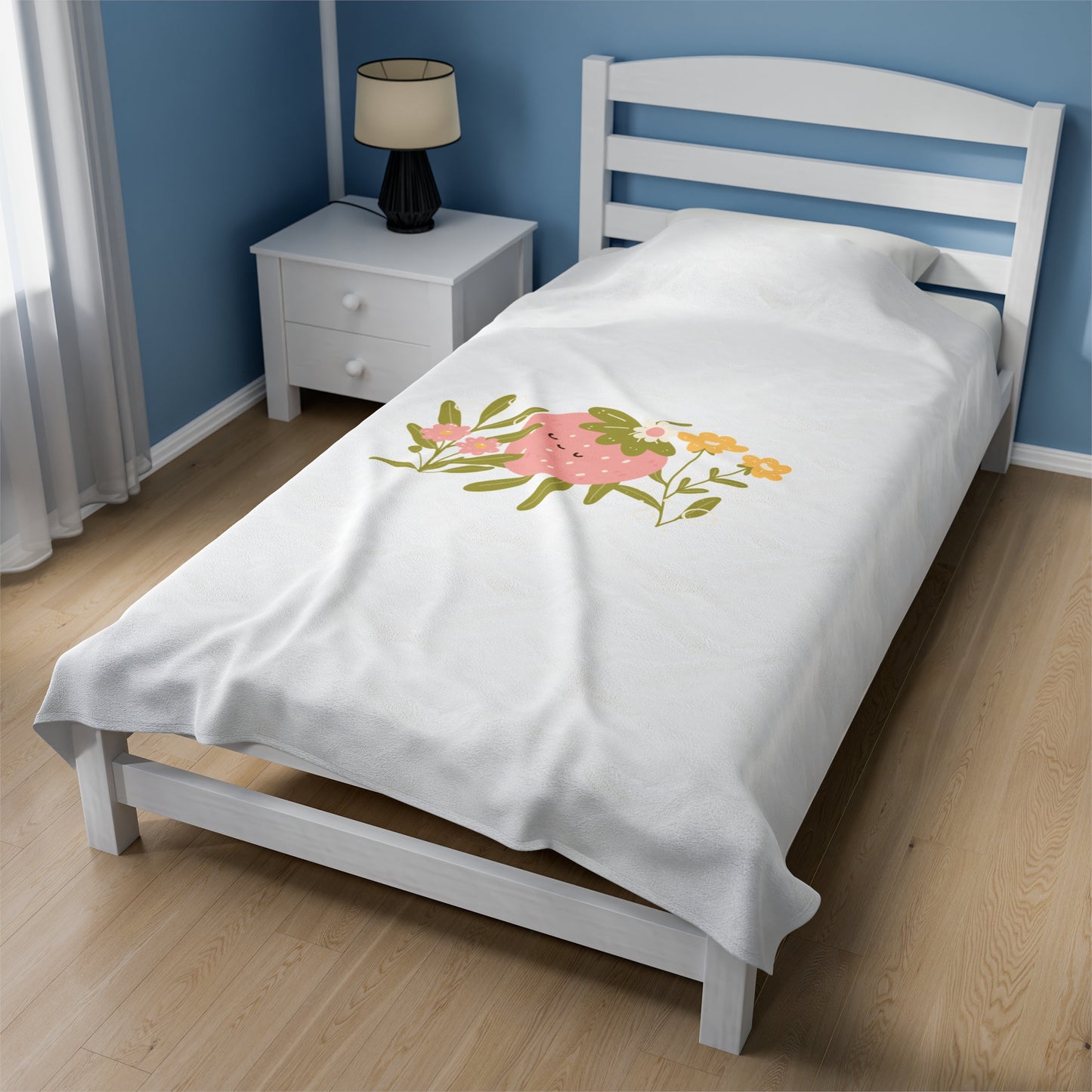 Sleeping Pink Strawberry Velveteen Plush Blanket