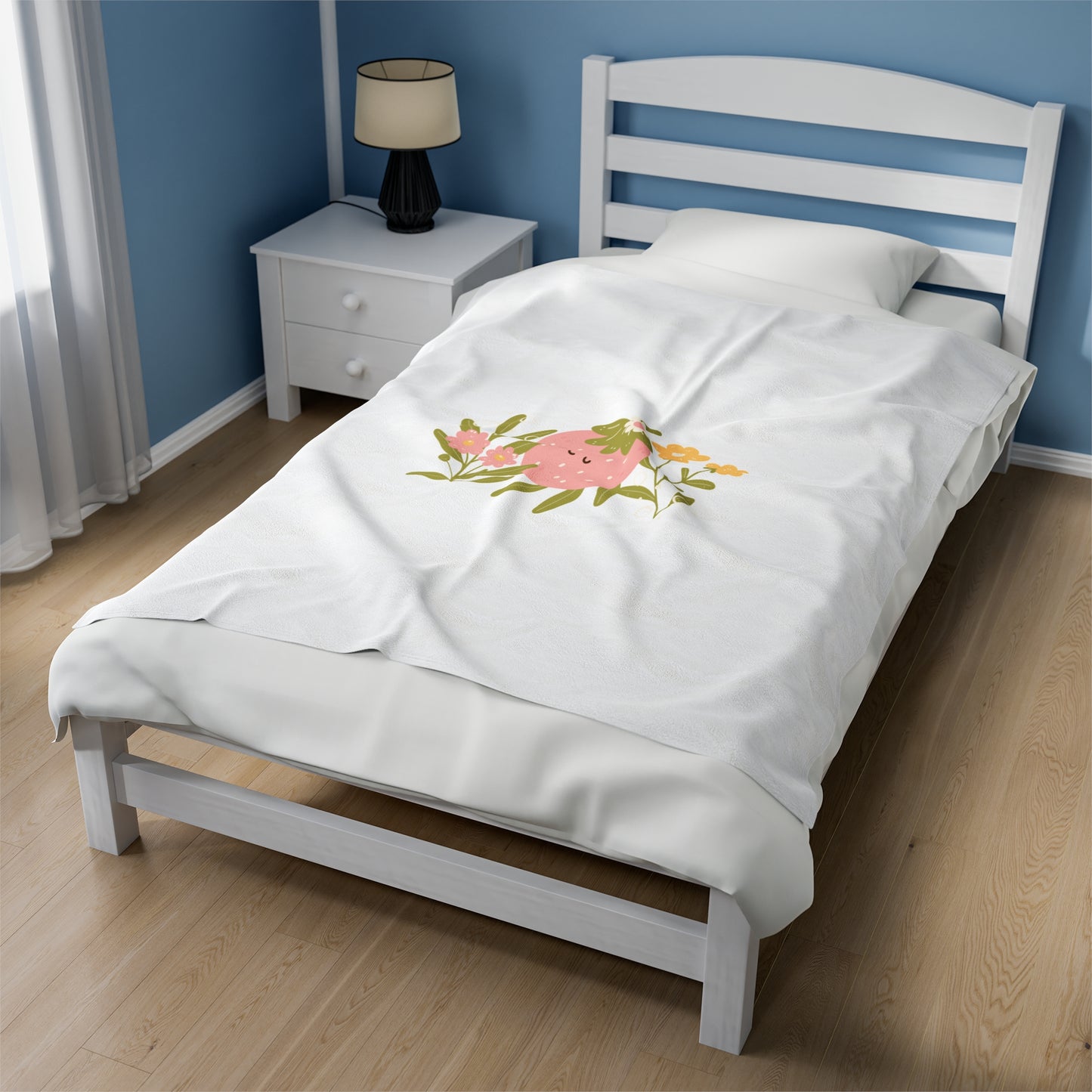 Sleeping Pink Strawberry Velveteen Plush Blanket