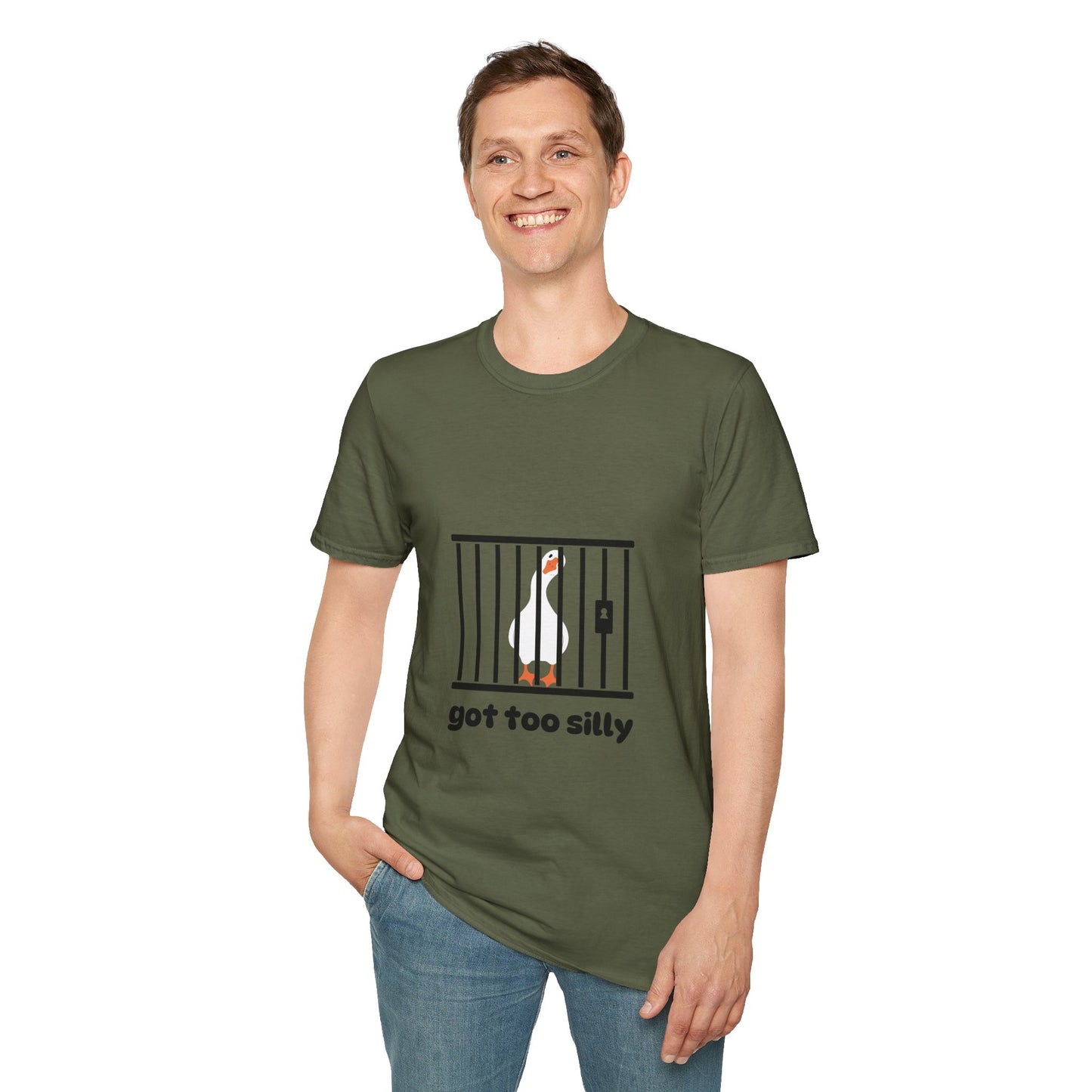 Funny Unisex Softstyle T-Shirt - 'Got Too Silly' Goose Design