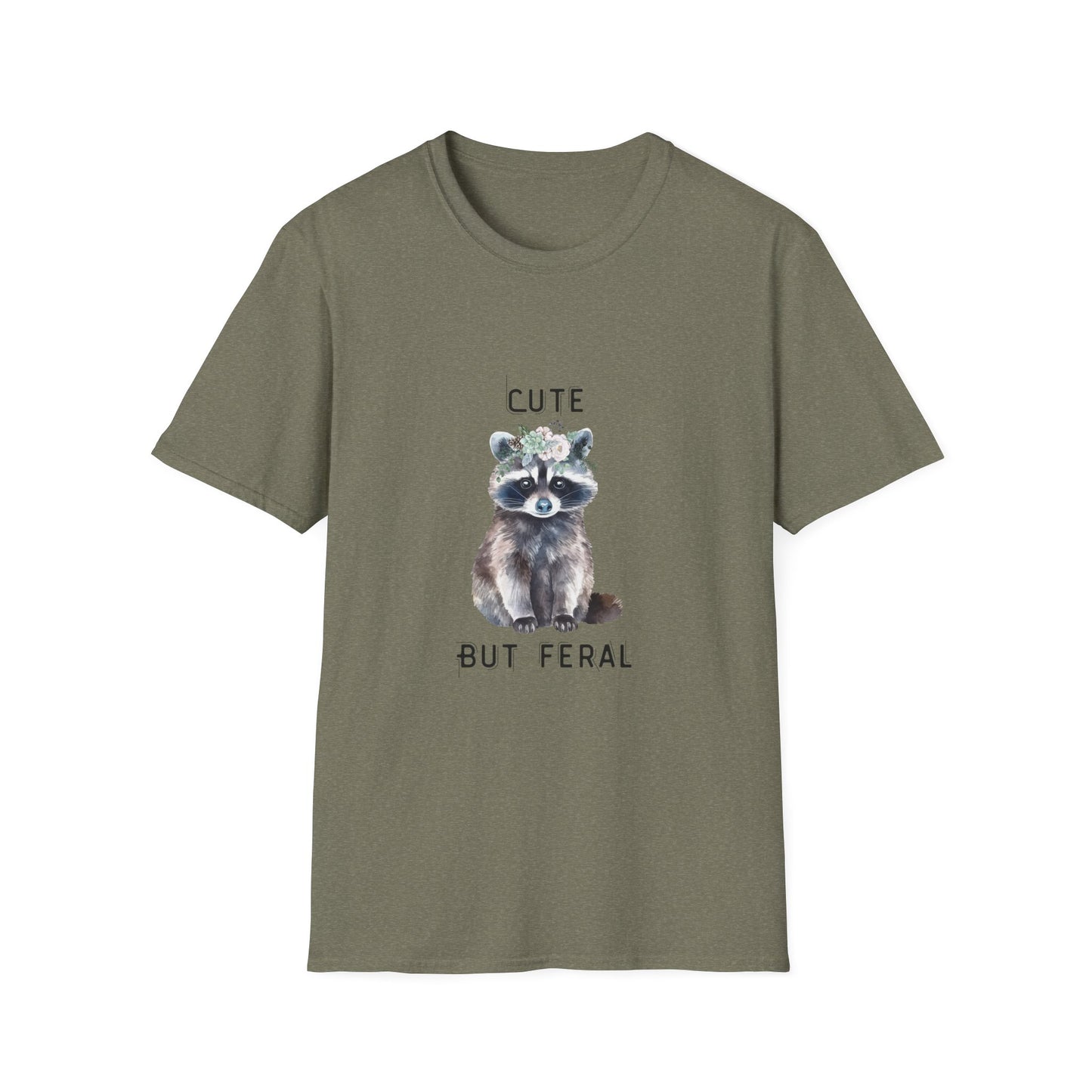 Cute But Feral Softstyle T-Shirt - Funny Raccoon Graphic Tee