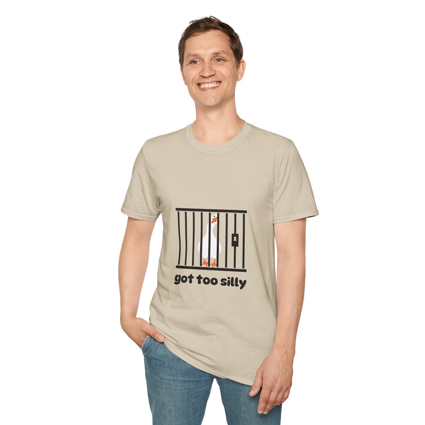 Funny Unisex Softstyle T-Shirt - 'Got Too Silly' Goose Design