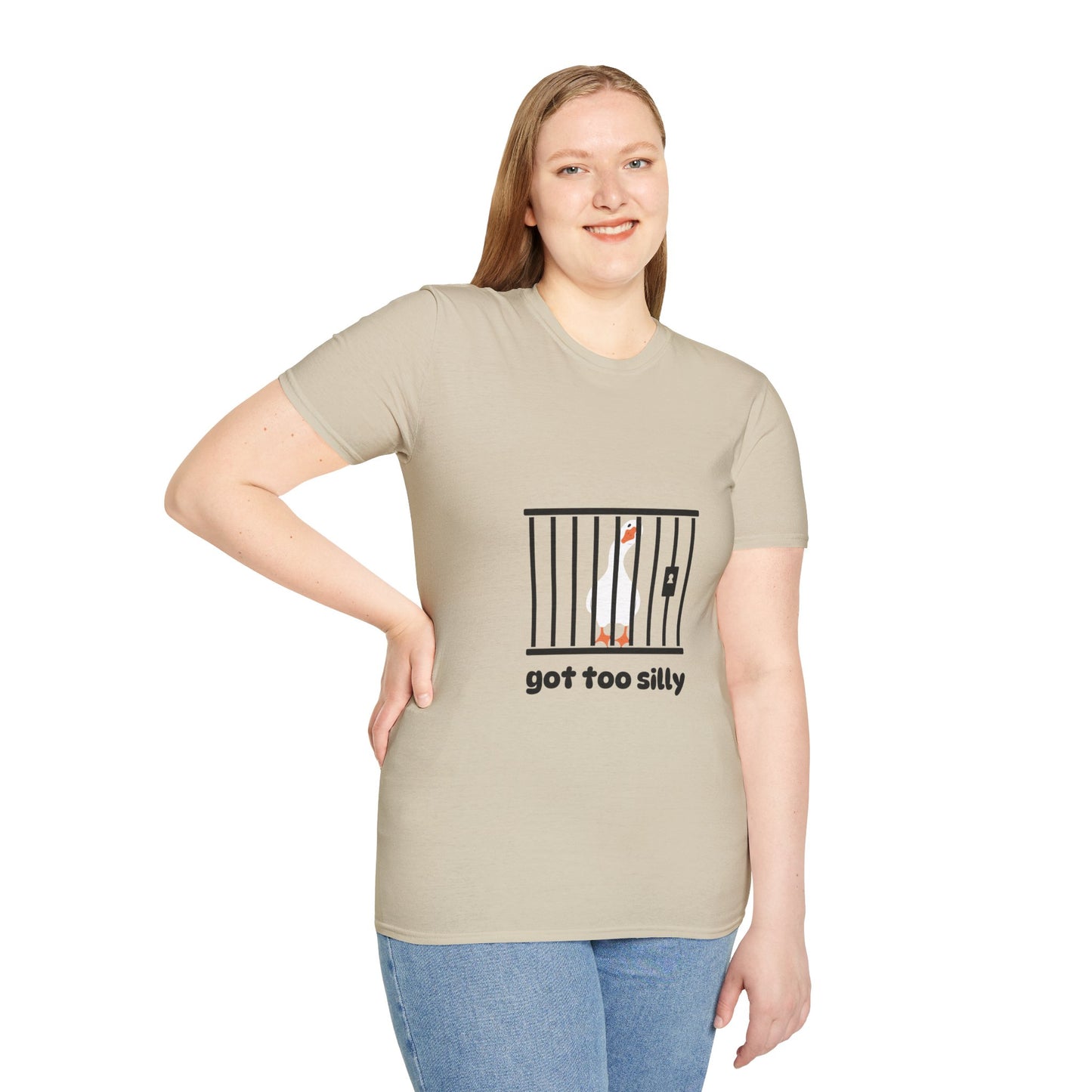 Funny Unisex Softstyle T-Shirt - 'Got Too Silly' Goose Design