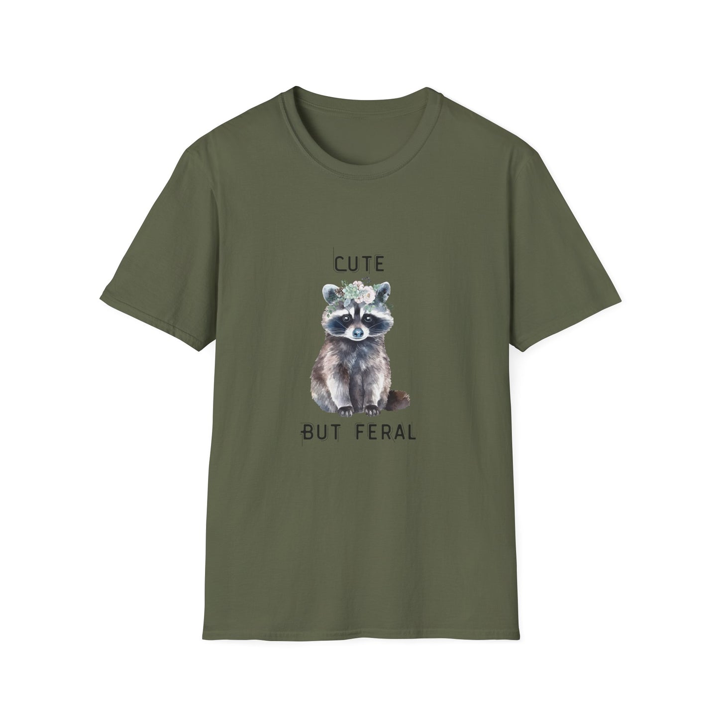 Cute But Feral Softstyle T-Shirt - Funny Raccoon Graphic Tee