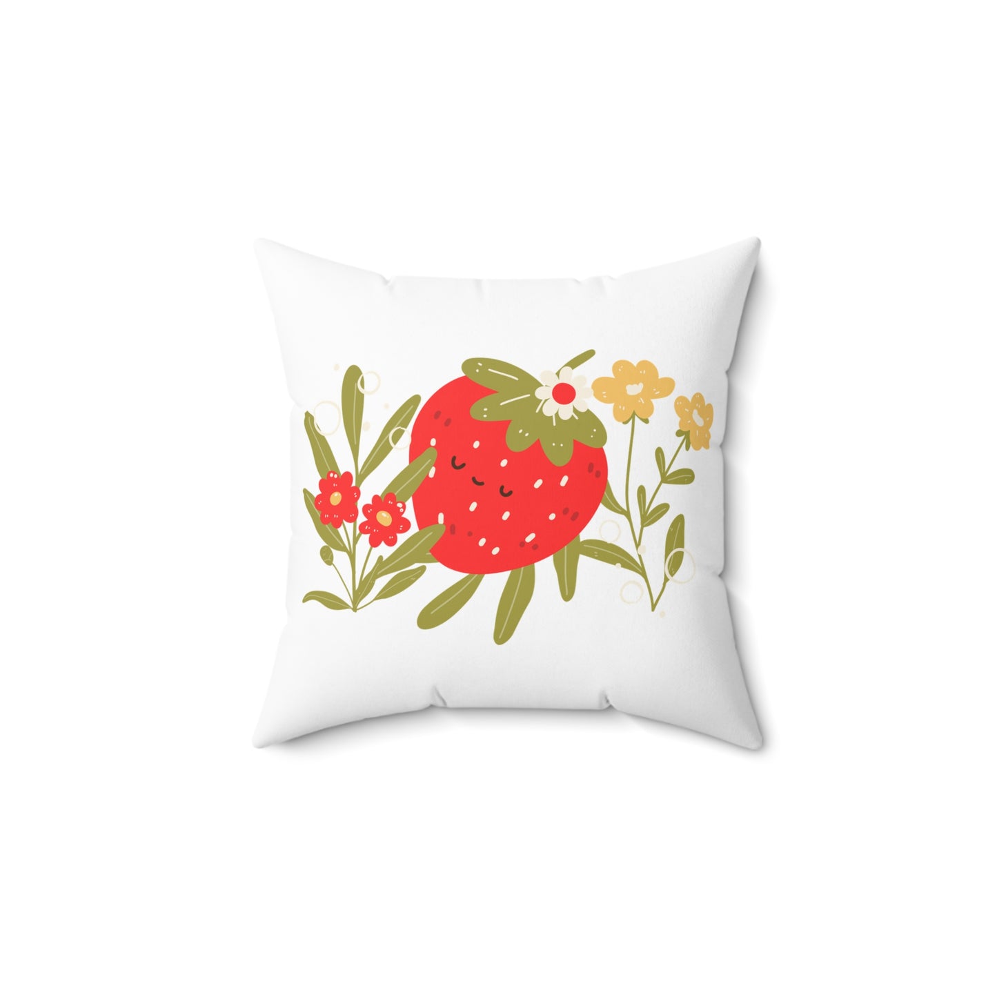 Reversible Whimsical Strawberry Decorative Pillow 14"x14" - "Life is Sweet"
