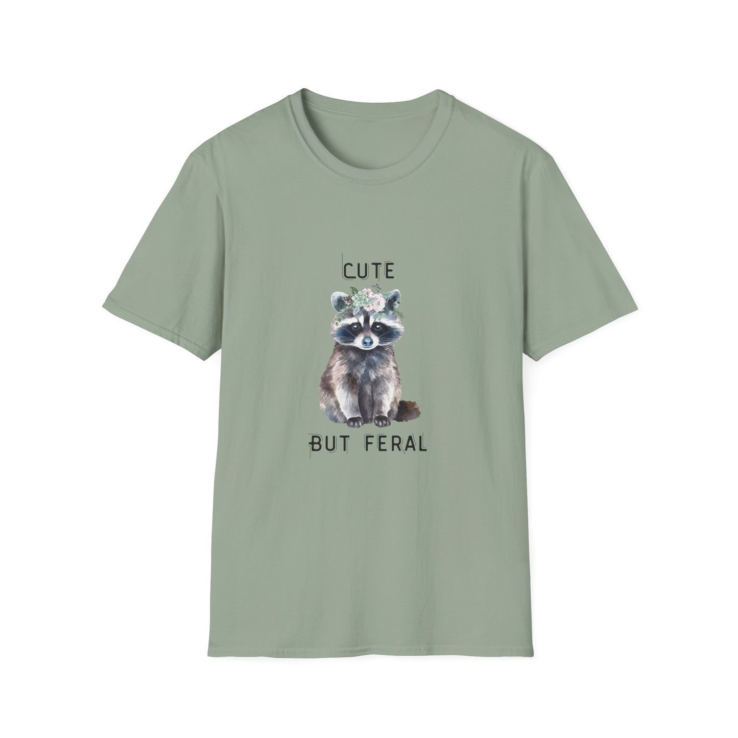 Cute But Feral Softstyle T-Shirt - Funny Raccoon Graphic Tee