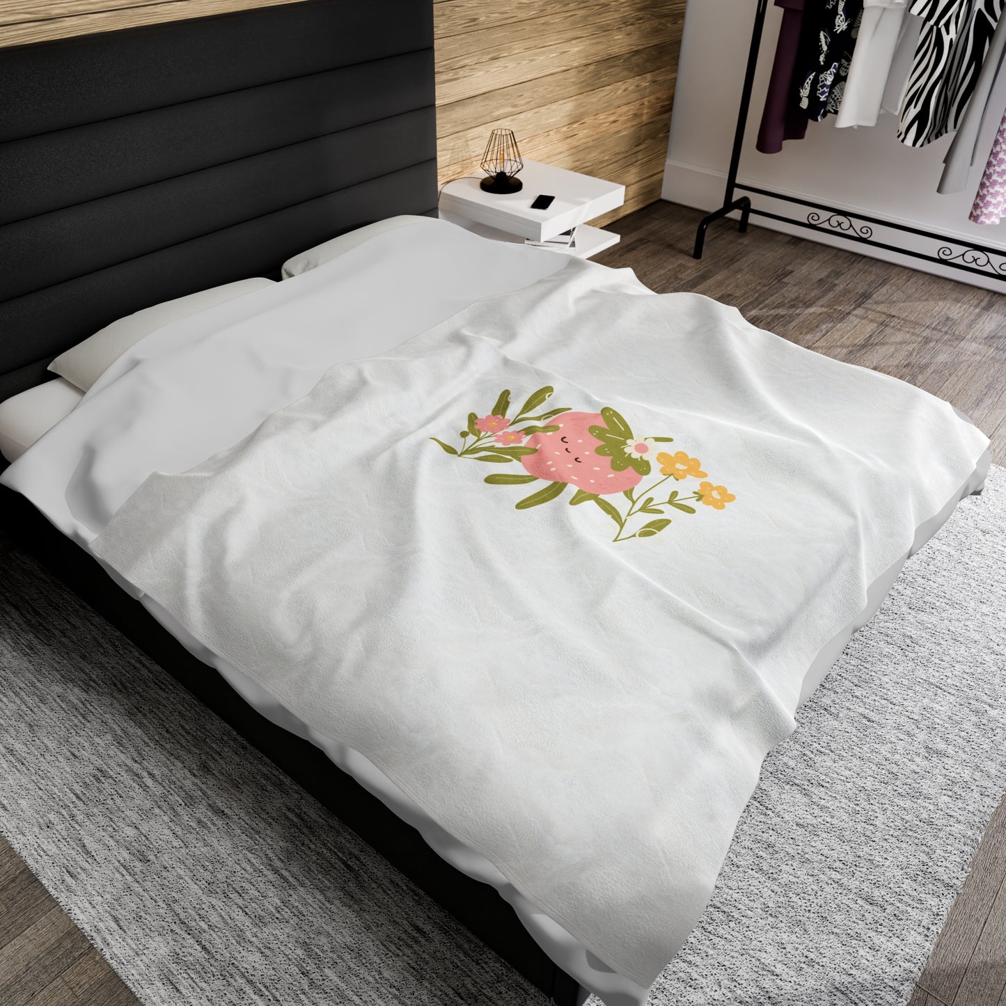 Sleeping Pink Strawberry Velveteen Plush Blanket