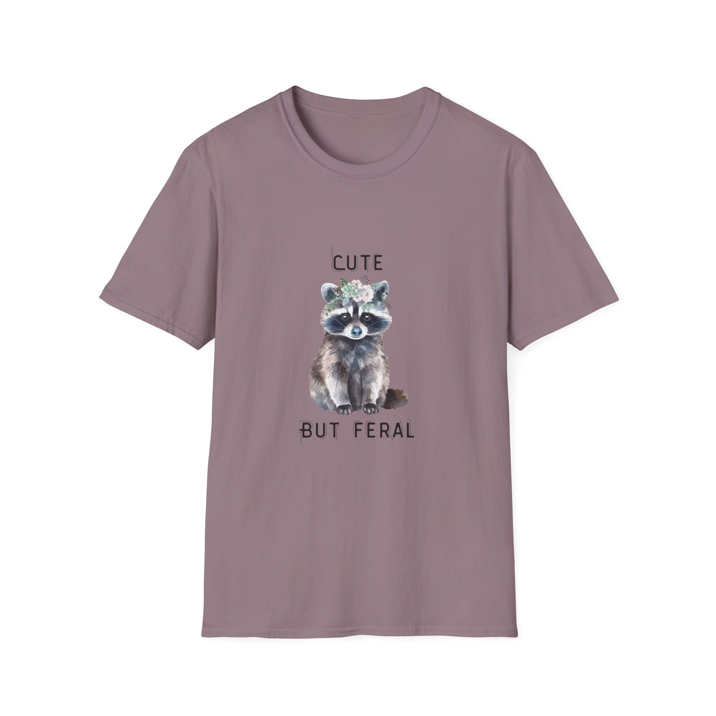 Cute But Feral Softstyle T-Shirt - Funny Raccoon Graphic Tee