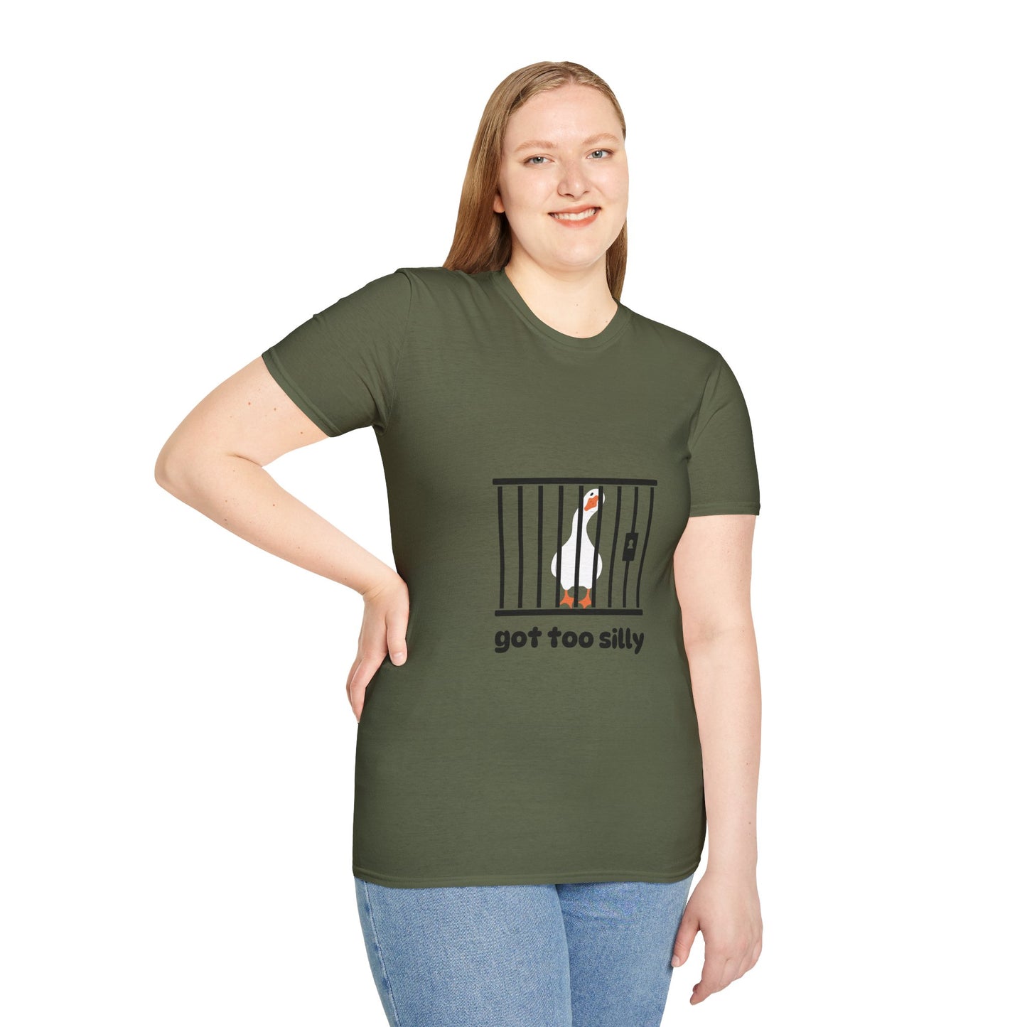 Funny Unisex Softstyle T-Shirt - 'Got Too Silly' Goose Design