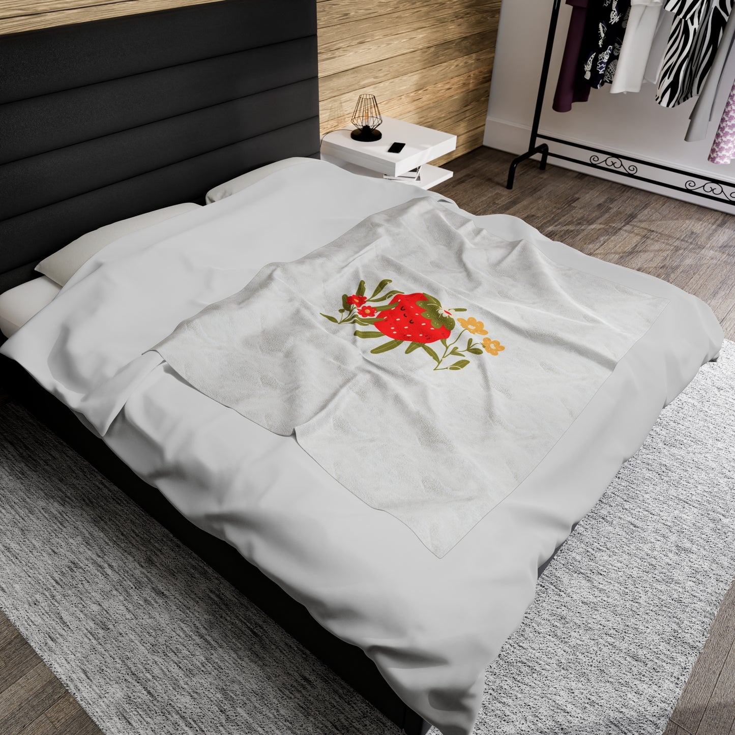 Sleeping Red Strawberry Velveteen Plush Blanket
